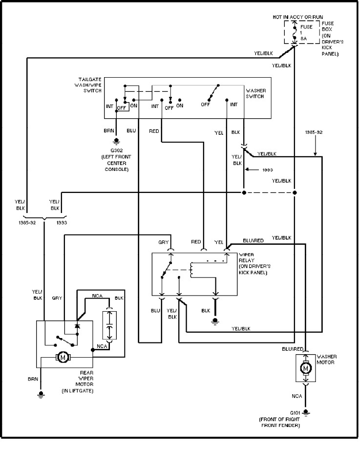 Volvo 240 (1991 - 1993) - wiring diagrams - rear washer/wiper W/O