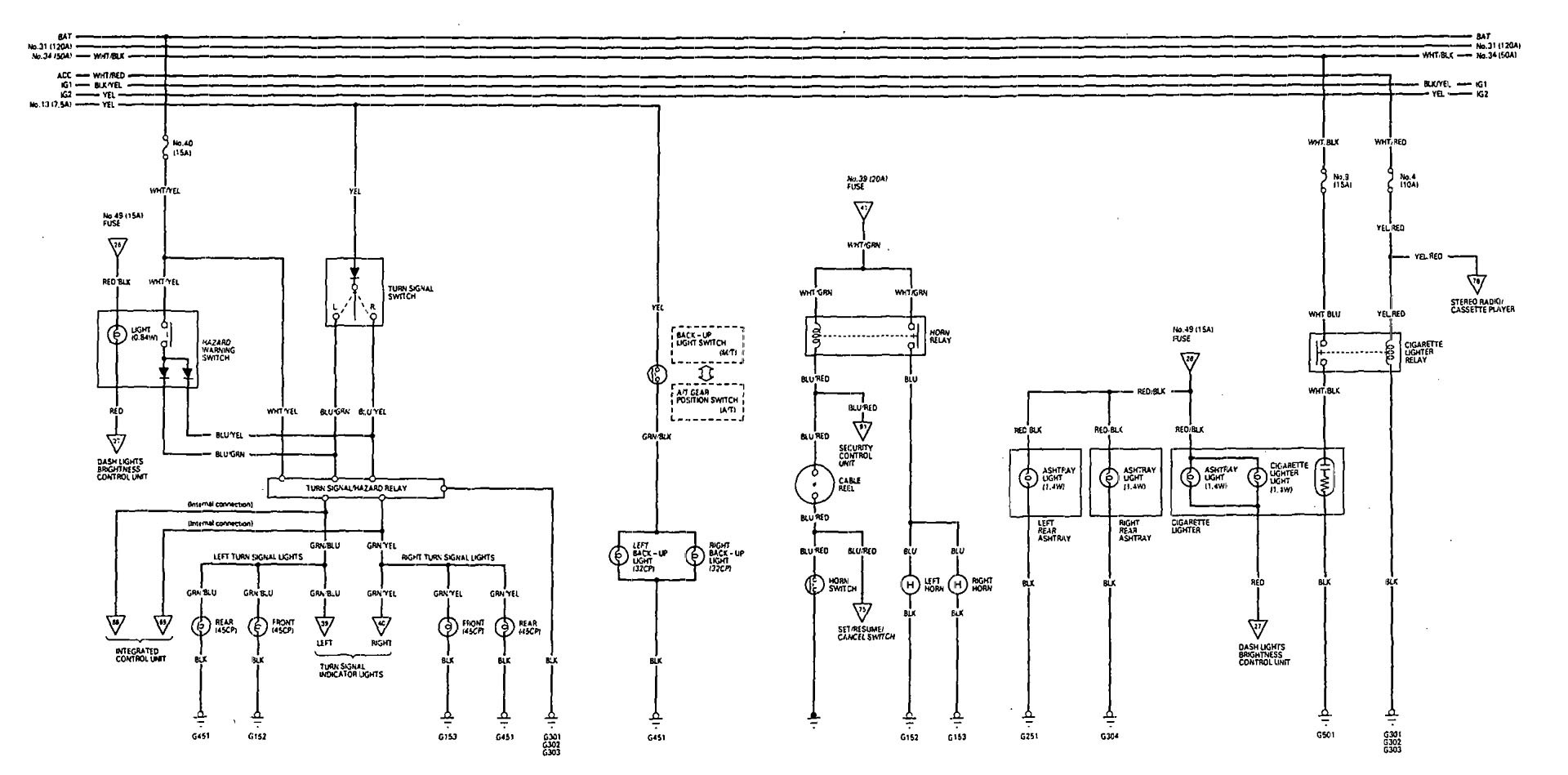 Acura Legend (1993) - wiring diagram - reverse lamp - CARKNOWLEDGE