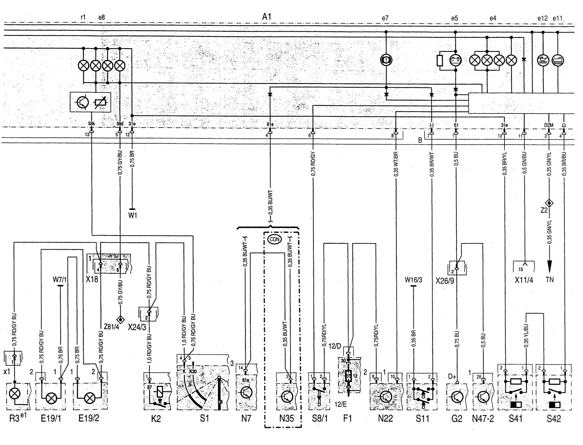 Mercedes-Benz C280 (1994 - 1997) - wiring diagrams - instrumentation