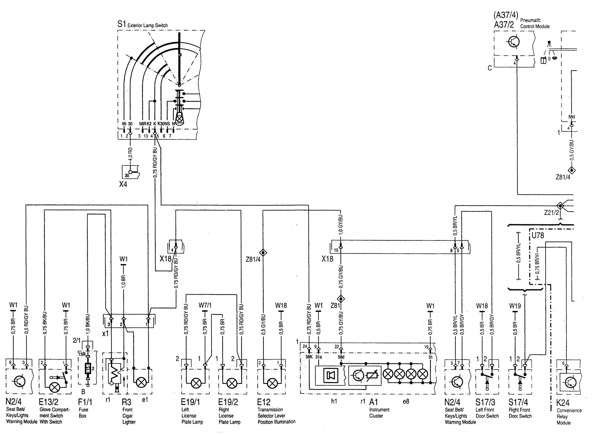 Mercedes-Benz C220 (1994 - 1996) - wiring diagrams - exterior lighting