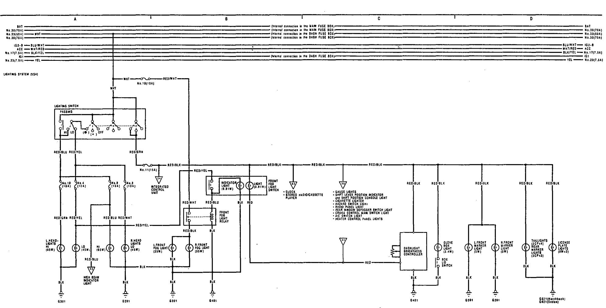 Acura Integra (1991) - wiring diagrams - exterior lighting