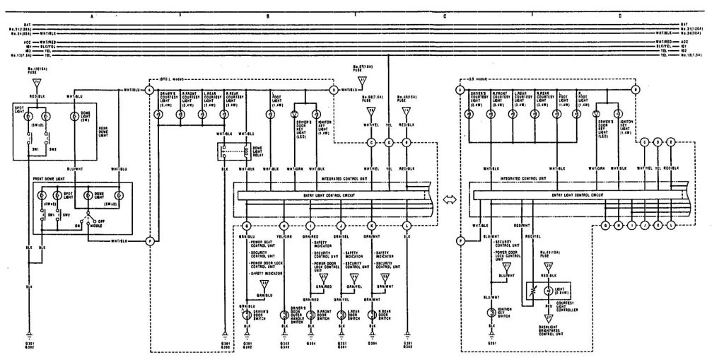 Acura Legend (1991 - 1992) - wiring diagram - illuminated entry