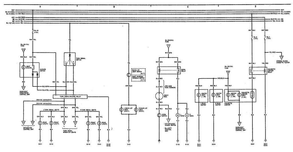 Acura Legend (1991 - 1993) - wiring diagram - turn signal lamp