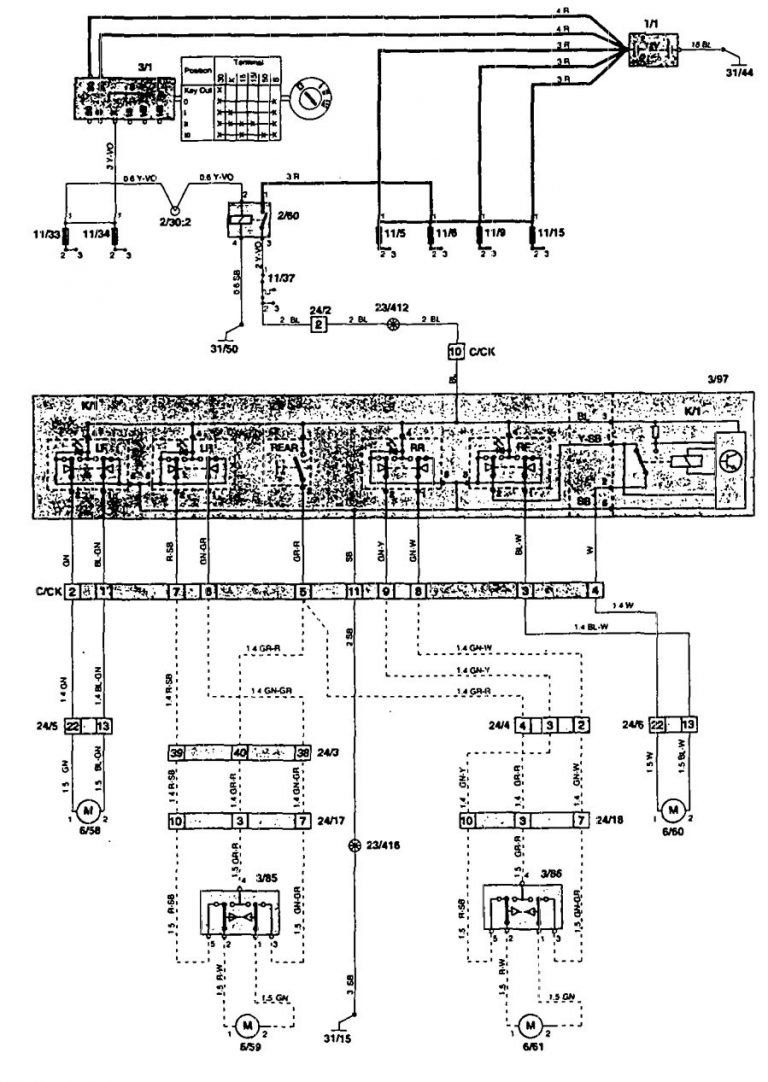 Volvo 850 (1995) - wiring diagrams - power windows - Carknowledge.info