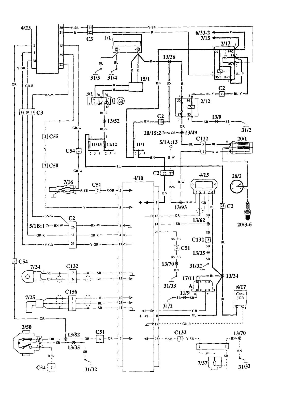 Volvo 940 (1995) - wiring diagrams - ignition ... volvo 850 wiring harness diagram 