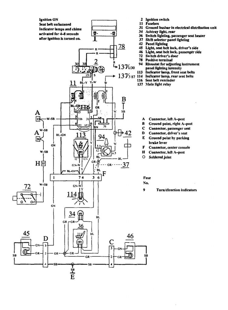 Volvo 940 (1991) wiring diagrams seat belt warning Carknowledge.info