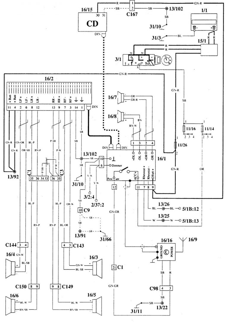 Volvo 940 Stereo Wiring Diagram Volvo 940 (1995) - wiring diagrams - audio - Carknowledge.info