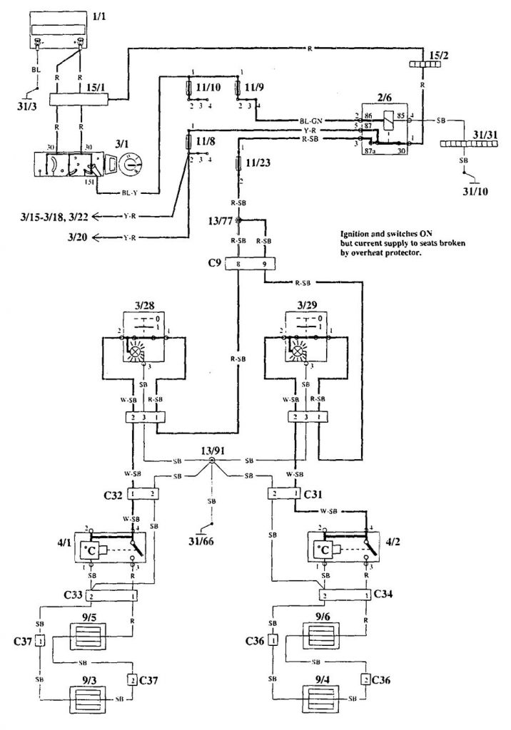 Volvo 940 (1995) wiring diagrams heated seats Carknowledge.info