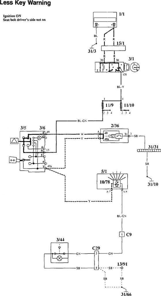 Volvo 940 (1995) wiring diagrams seat belt warning Carknowledge.info