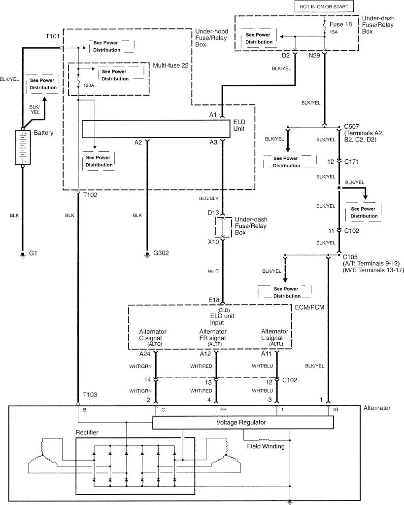 Acura TL (2007 - 2008) - wiring diagrams - charging system