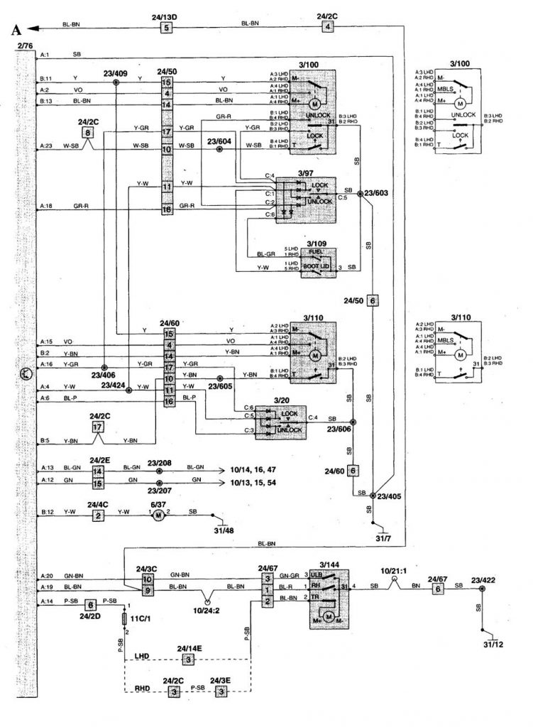 Volvo C70 (1998 - 2004) - wiring diagrams - power locks - Carknowledge.info