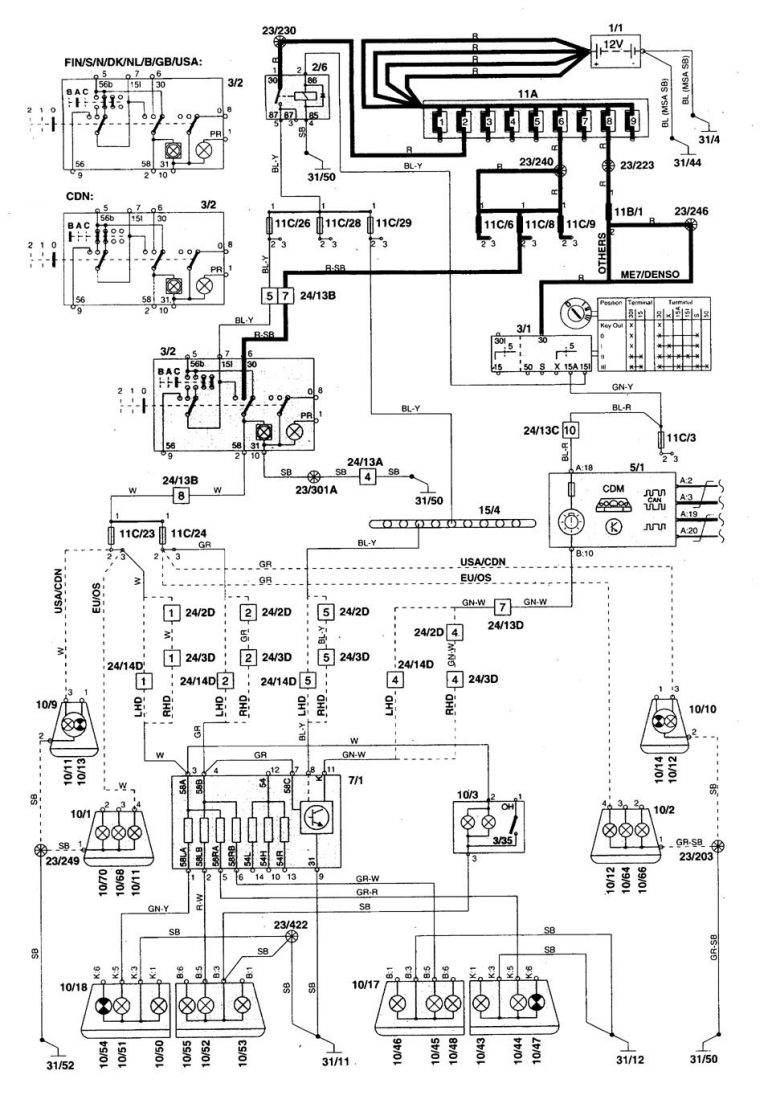 Volvo S70 (1998 - 2000) - wiring diagrams - parking lamp - Carknowledge