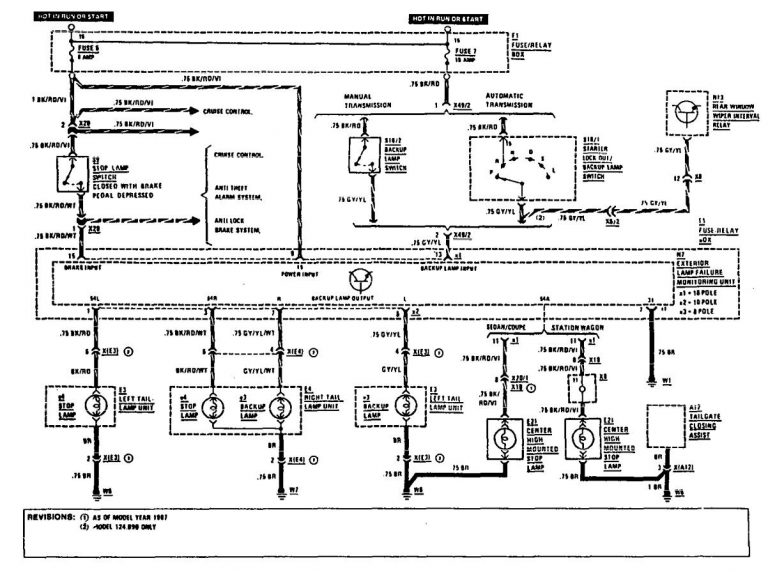 Mercedes-Benz 300E (1990 - 1991) - wiring diagrams - reverse lamps