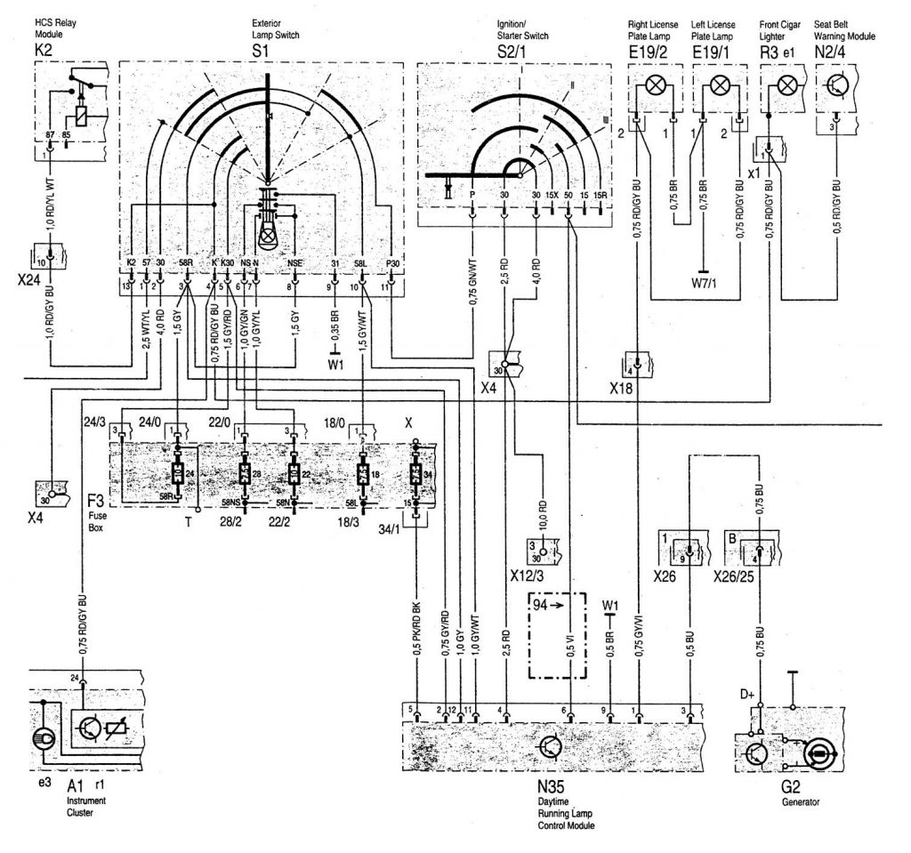 Mercedes-Benz C220 (1994 - 1996) - wiring diagrams - interior lighting