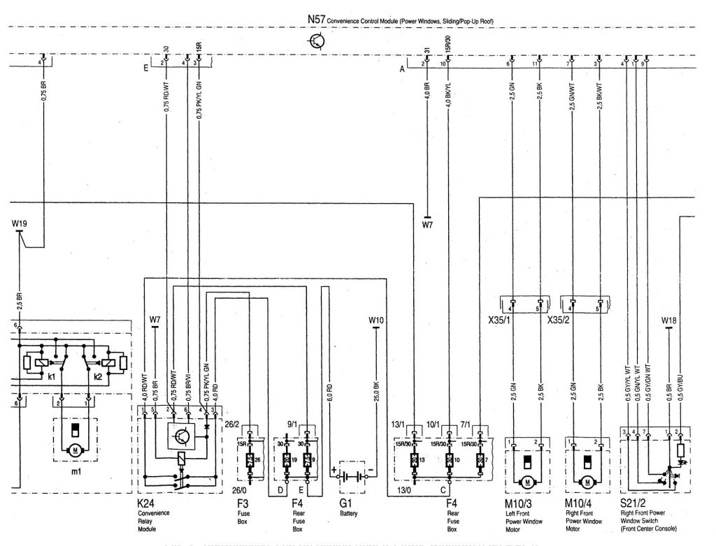 Mercedes-Benz C280 (1997) - wiring diagrams - power windows