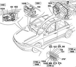 Fiat Marea – fuse box diagram – location – engine compartment – petrol