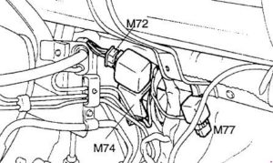Hyundai Porter – fuse box diagram – Wiper intermittent relay (M74), Relay with diode (M77), Defoqqer relay (M72)