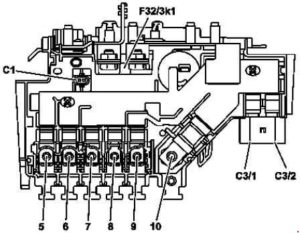 Mercedes Benz C-Class w205 - fuse box diagram - engine compartment - prefuse (variant 2)