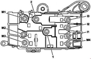 Mercedes-Benz S-Class (a217) - fuse box diagram - engine compartment prefuse (view from above)
